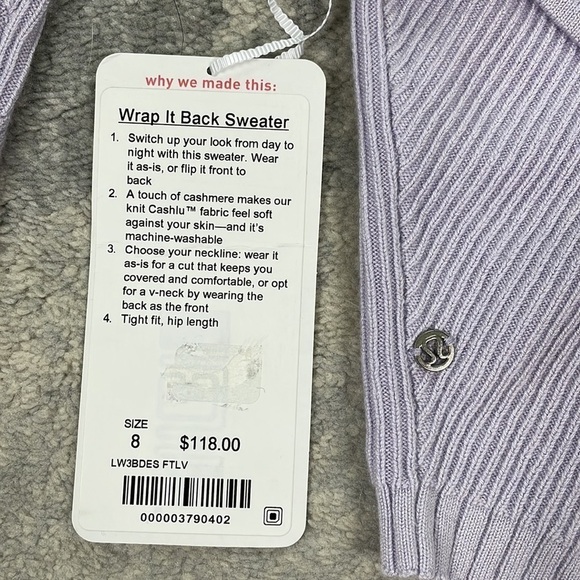 NWT Lululemon Wrap It Back Sweater Cashmere Blend Reversible Lavender Purple 8 - Picture 5 of 12